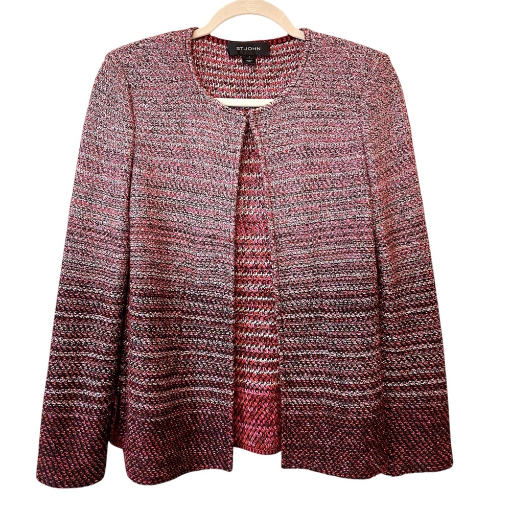 St. John Linen Wool Blend Jacket 4 Ombré Stripe Knit Cardigan Stretch Comfort